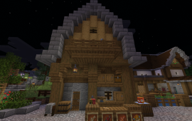 Minecraft building Fisher house at spawn